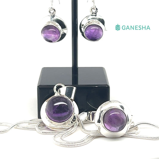Ganesha-Handicrafts-Amethyst-Round-Cabochons-925-Sterling-Silver-Jewellery-Gift-Set-With-Free-Chain, Amethyst-Round-Cabochons-925-Sterling-Silver, Amethyst-Round-Cabochons-Silver-Jewellery-Gift-Set, Amethyst-Round-Cabochons-Jewellery-Gift-Set-With-Free-Chain, 925-Sterling-Silver-Jewellery