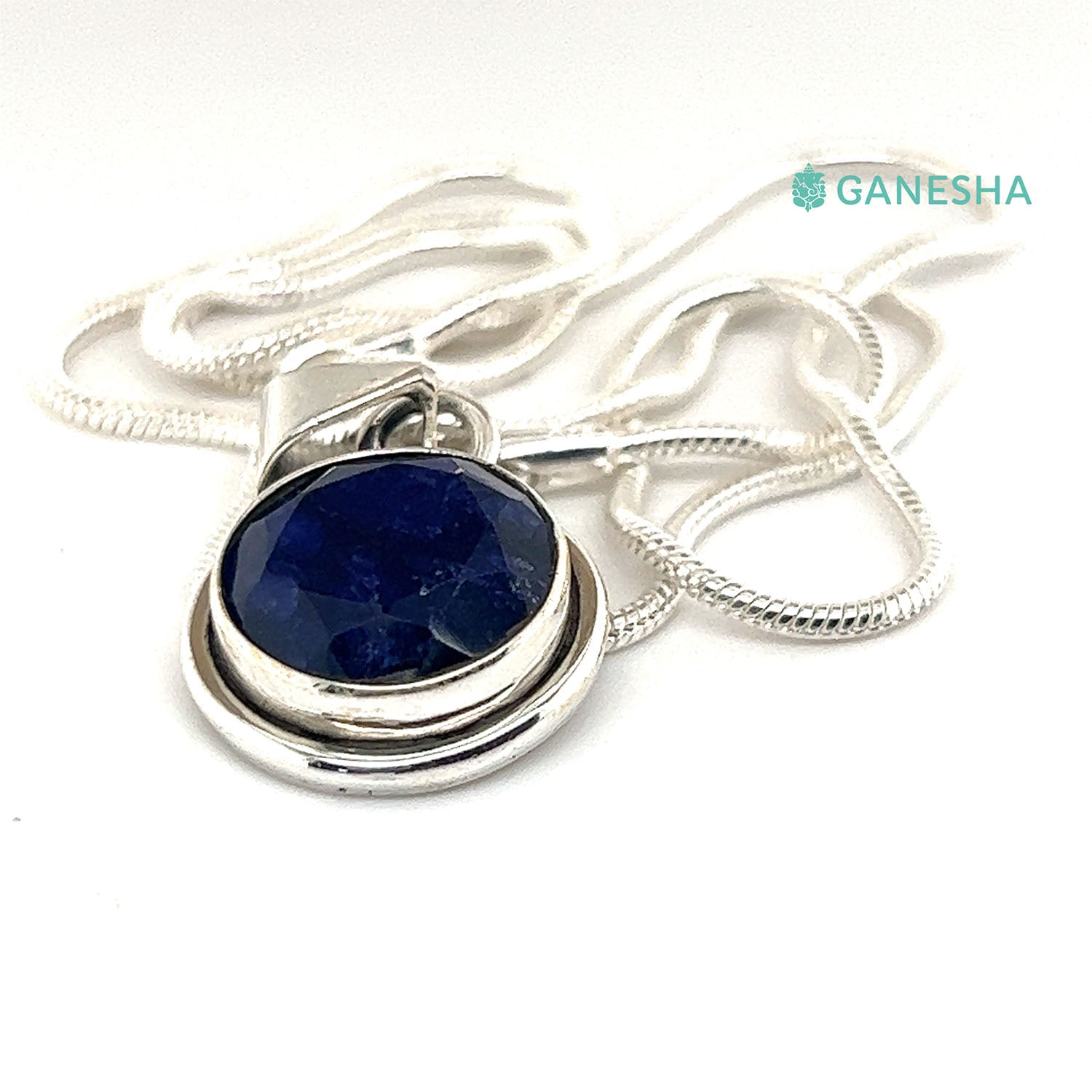 Ganesha Handicrafts, Blue Sapphire-925 Sterling Silver Jewellery Gift set with Chain, Women's Fashion Sterling Silver Jewellery . Round Design Blue Sapphire- 925 Sterling Silver Jewellery.