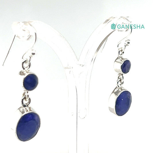 Ganesha Handicrafts, Blue Sapphire Double-Drop Earrings - Sterling Silver (925), Blue Sapphire Double-Drop Earrings, Double-Drop Earrings, 925-Sterling Silver Drop Earrings, 925-Blue Sterling Silver Earrings, Womens Fashion Earrings.