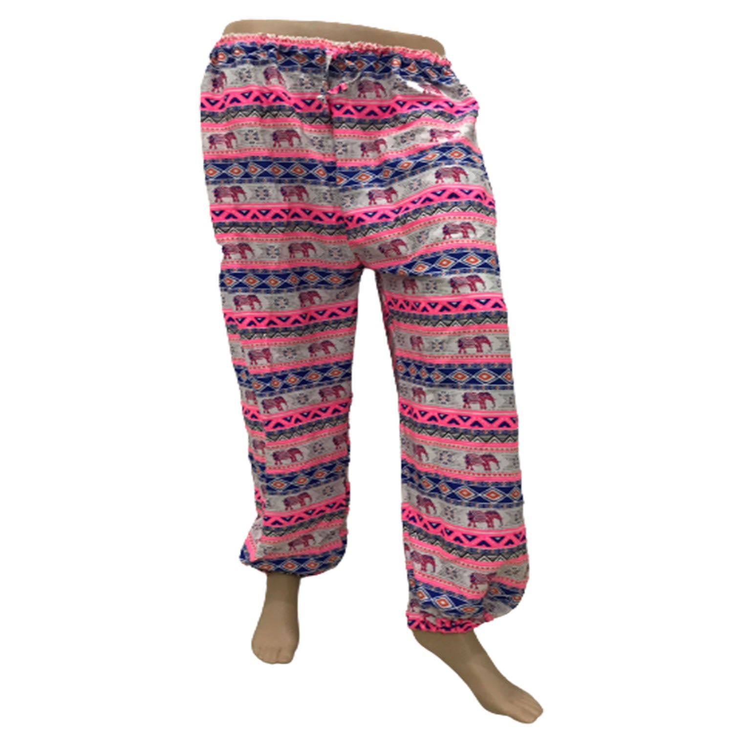 Ganesha Handicrafts, Comfy Cuffed Elephant Print Trousers, Elephant Print Trousers, Comfy Cuffed Trousers, Trending Trousers, Pink Colour Trousers.