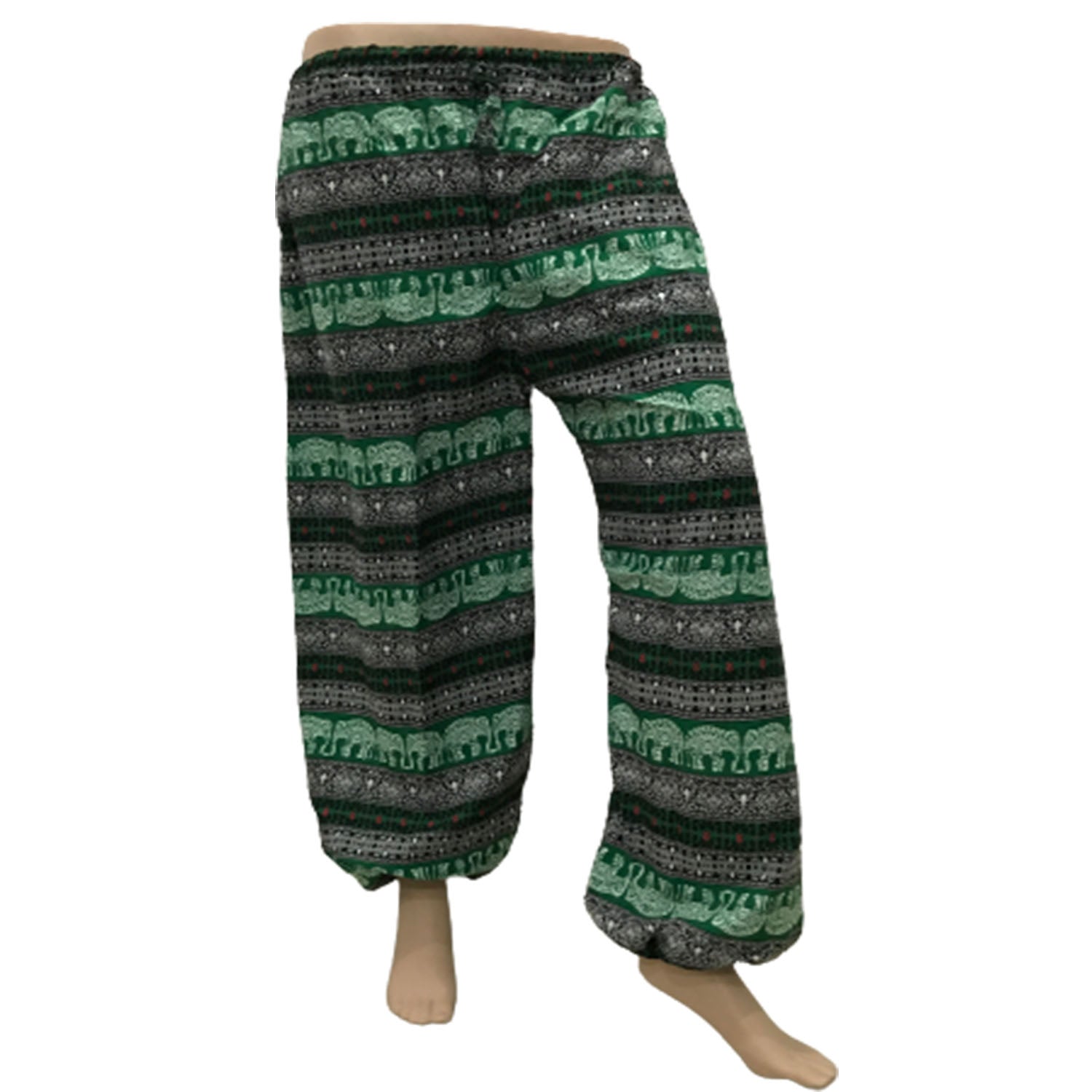 Ganesha Handicrafts, Comfy Cuffed Elephant Print Trousers, Elephant Print Trousers, Comfy Cuffed Trousers, Trending Trousers, Green Trousers.