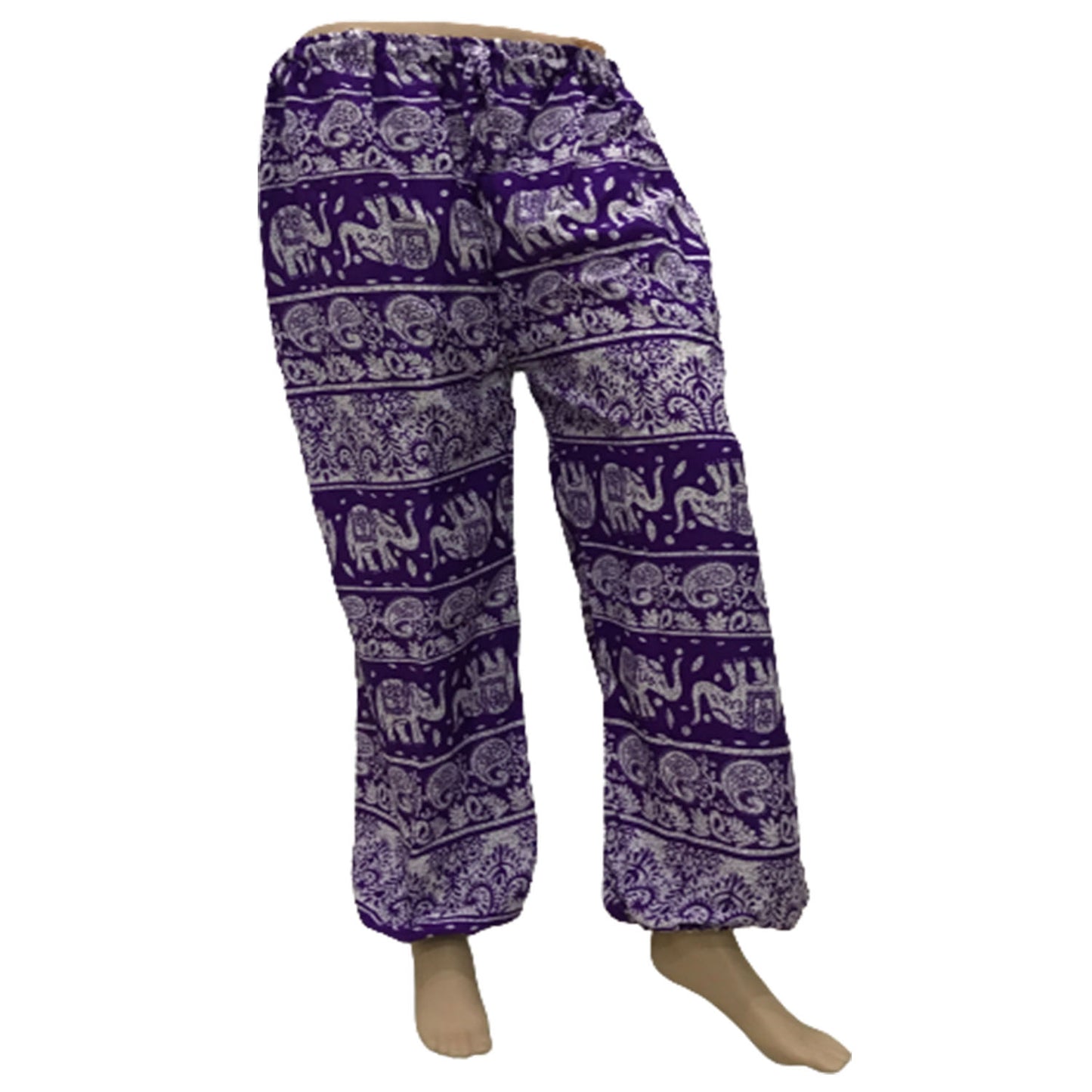 Ganesha Handicrafts, Comfy Cuffed Elephant Print Trousers, Elephant Print Trousers, Comfy Cuffed Trousers, Trending Trousers, Purple Trousers.