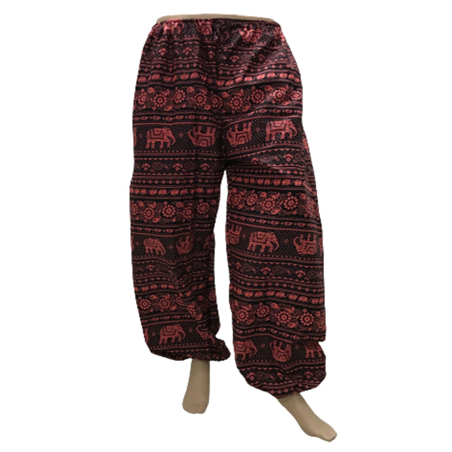 Ganesha Handicrafts, Comfy Cuffed Elephant Print Trousers, Elephant Print Trousers, Comfy Cuffed Trousers, Trending Trousers, Red Trousers.