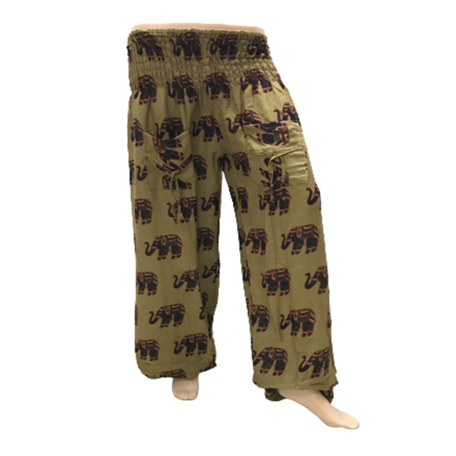 Ganesha Handicrafts, Cuffed Elephant Print Casual Trousers, Cuffed Casual Trousers, Elephant Print Trousers, Mustard colour Cuffed Elephant Print Casual Trousers.