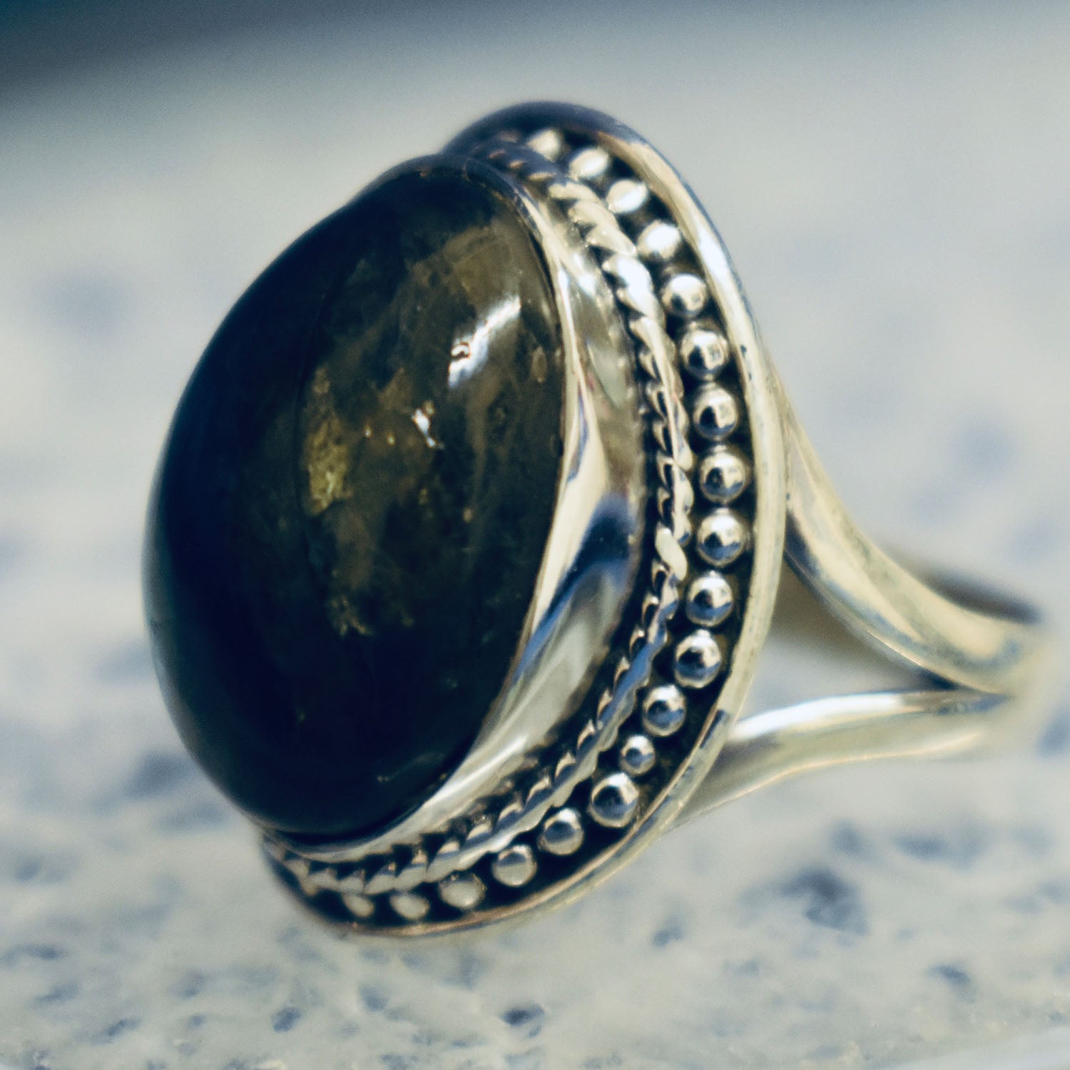 Ganesha Handicrafts, Dotted Labradorite Ring, Labradorite Ring, Womens Trending Ring, New Ring, Modern Ring, New Model Ring, Women's Style Ring, Black Color Women's Rig. 