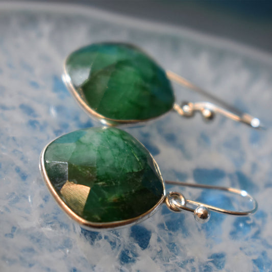 Ganesha Handicrafts Emerald Faceted Diamond Earring (925), Earrings, Diamond Earrings, Emerald Earrings, Faceted Earrings, Green Colour Earrings, Emerald Diamond Earrings