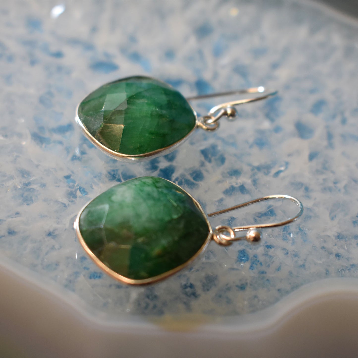 Ganesha Handicrafts Emerald Faceted Diamond Earring (925), Earrings, Diamond Earrings, Emerald Earrings, Faceted Earrings, Green Colour Earrings, Emerald Diamond Earrings