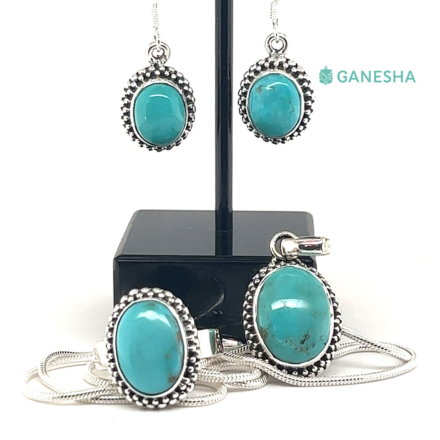 Ganesha - handigraft -Turquoise - Sterling-Silver-Jewellery-Gift-Set-With-free-Chain