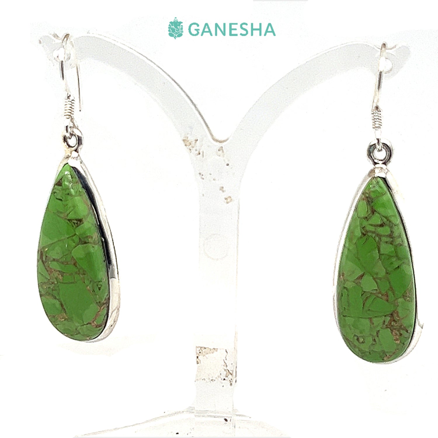 Ganesha Handicrafts, Green Turquoise Earrings - Sterling Silver (925), Green Turquoise Earrings, Women's Fashion Earrings, Trending Silver Earrings, Green Colour Silver Earrings.