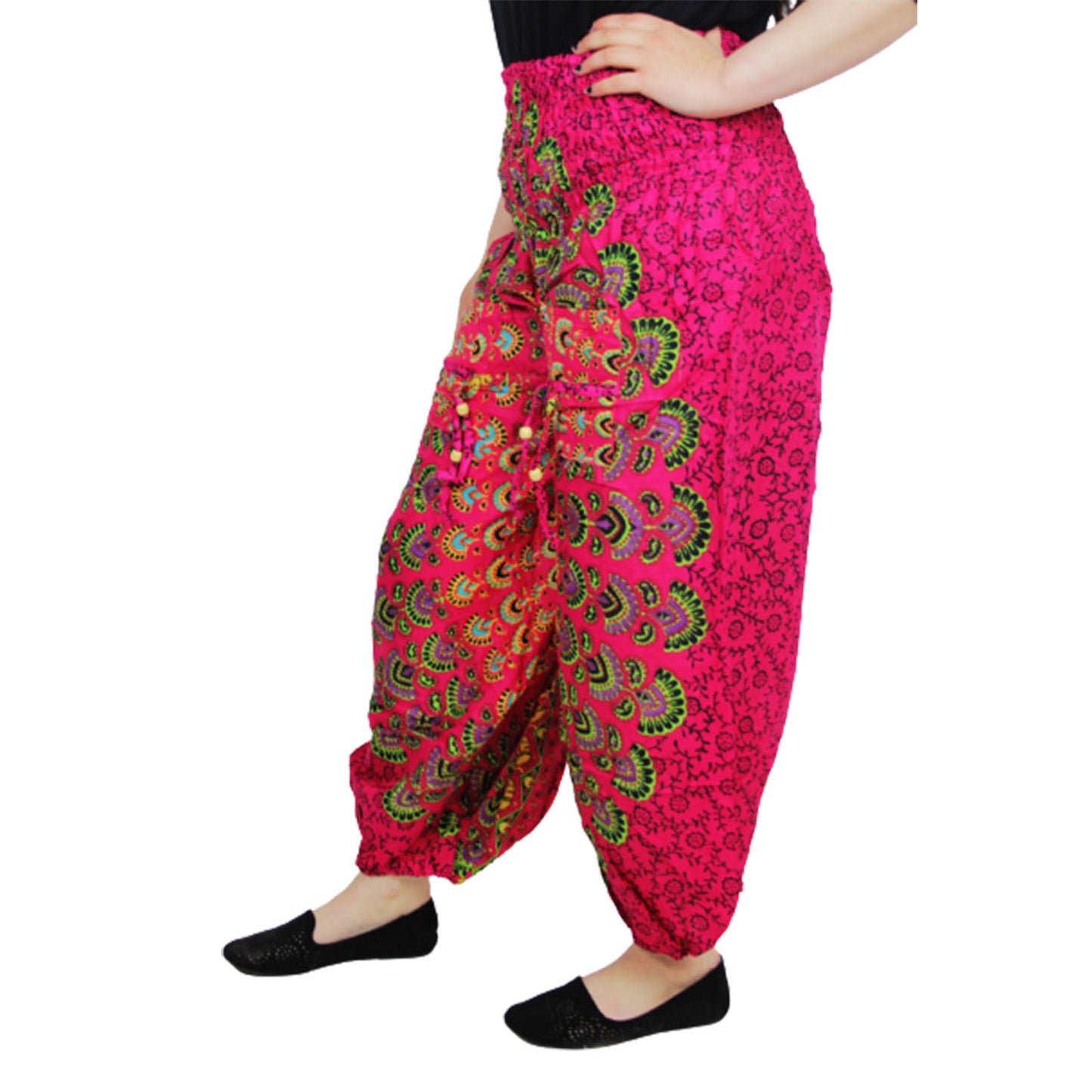 Ganesha Handicrafts Mandala Patterned Baggy Harem Trousers, Baggy Trousers, Patterned Trousers, Mandala Trousers, Pink Trousers