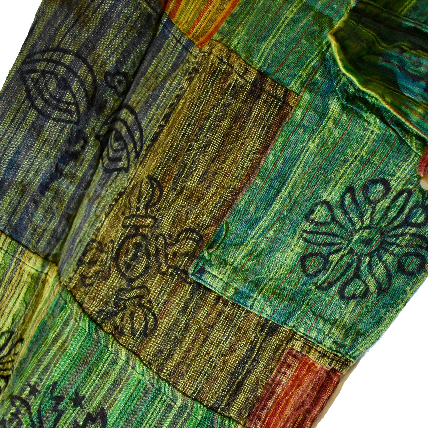 Ganesha Handicrafts, Nepalese Stamp Patchwork Trousers, Nepalese Stamp Trousers, Trending Trousers, Trousers, Green Colour Nepalese Stamp Patchwork Trousers. 