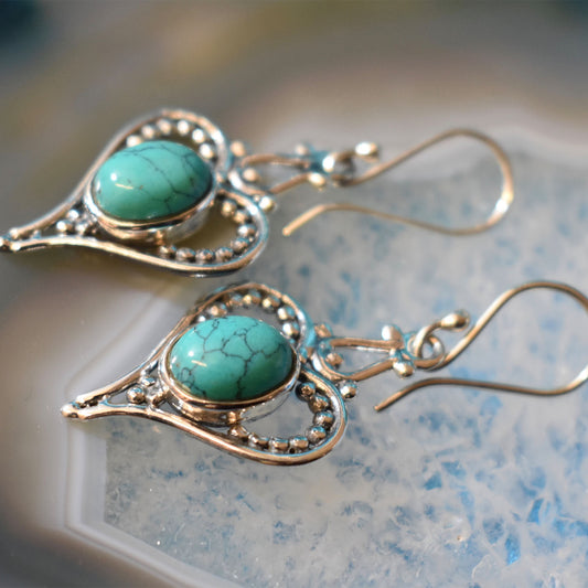 Ganesha Handicrafts Sterling Silver Heart Earrings (925), Earrings, Heart Earrings, Silver Earrings, Silver Heart Earrings, Sterling Earrings, Green Earings