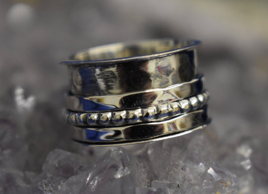 Thick Dotted and Hammered Spinner Ring