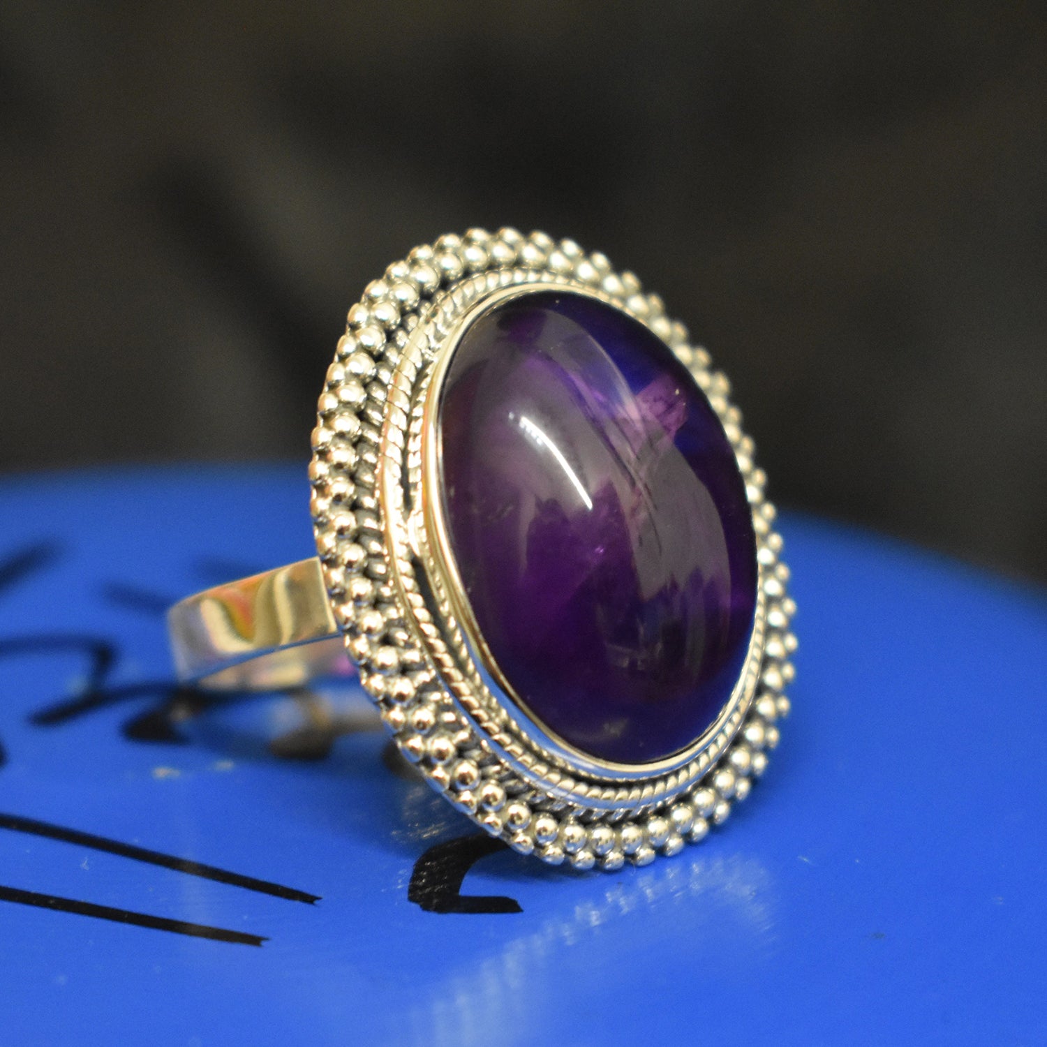 Ganesha Handicrafts Dotted Amethyst Ring (925) Sterling Sliver , Amethyst ring , Sliver ring , Sterling sliver ring , Dotted ring , Modern ring , Stylish ring