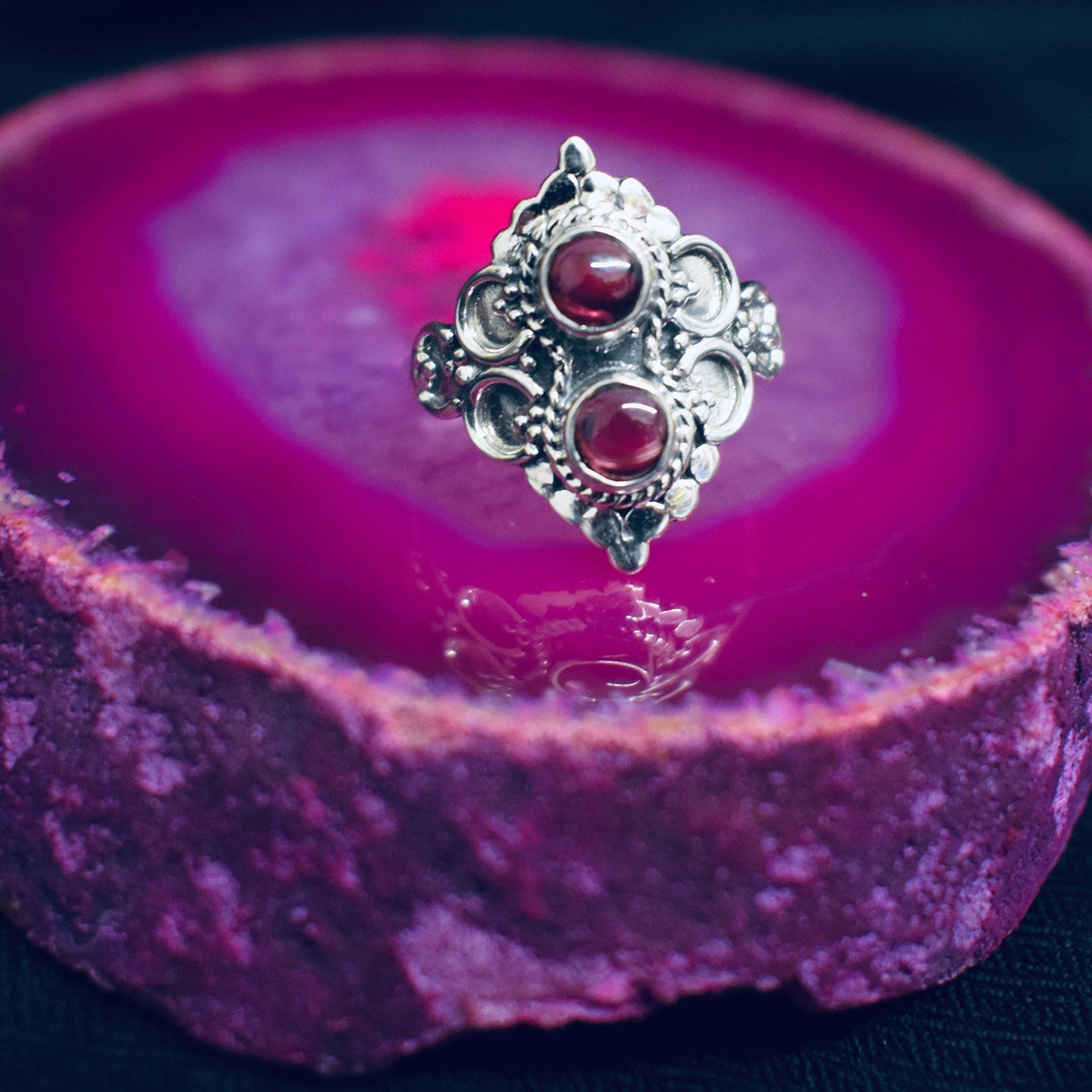 Ganesha Handicrafts Double Garnet Ring (925) Sterling Silver, Sterling Silver, Ring, Garnet Ring, Double Garnet Ring, Trending Ring