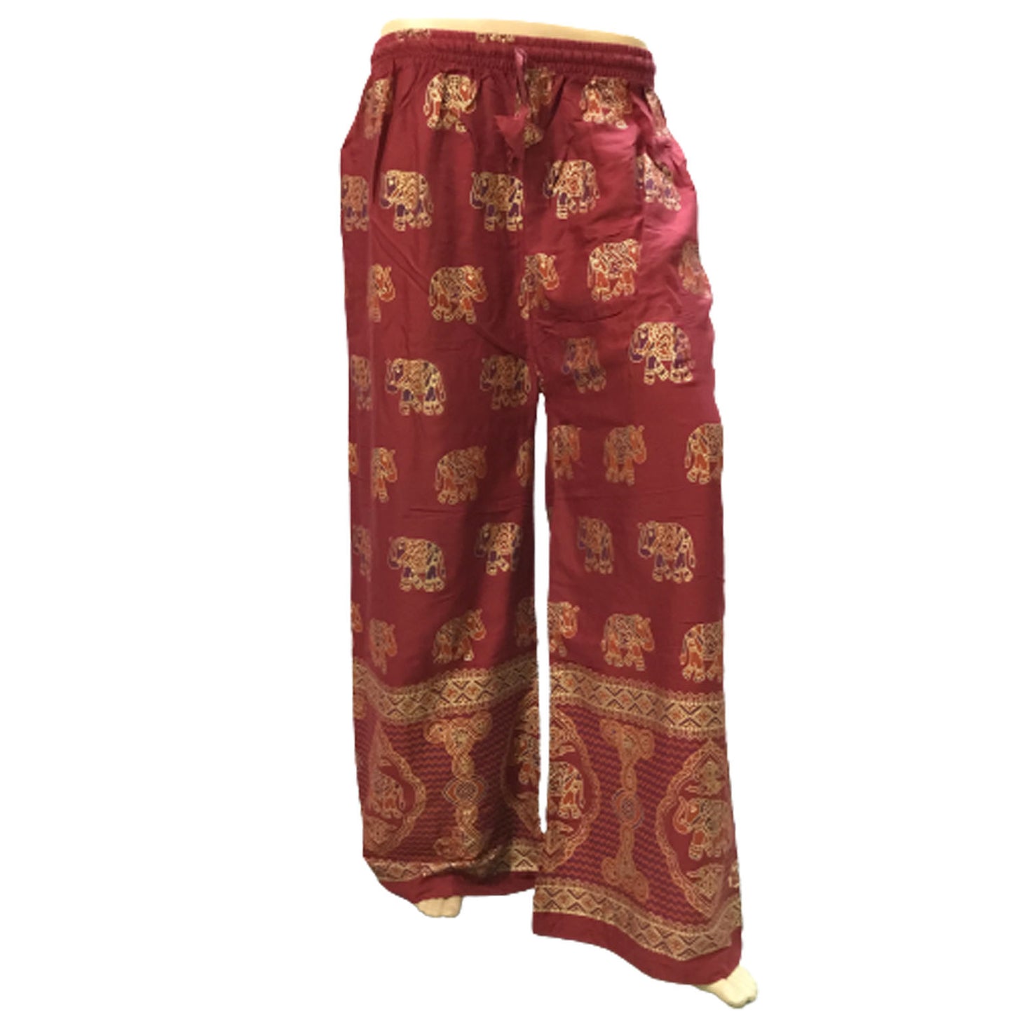 Ganesha Handicrafts Indian Style Elephant Print Solid Colour Loose Trousers, Trousers, loose Trousers, Colour Trousers, Print Trousers, Elephant Print Trousers, Indian Style Trousers, Indian Style Print Trousers, Maroon Trousers