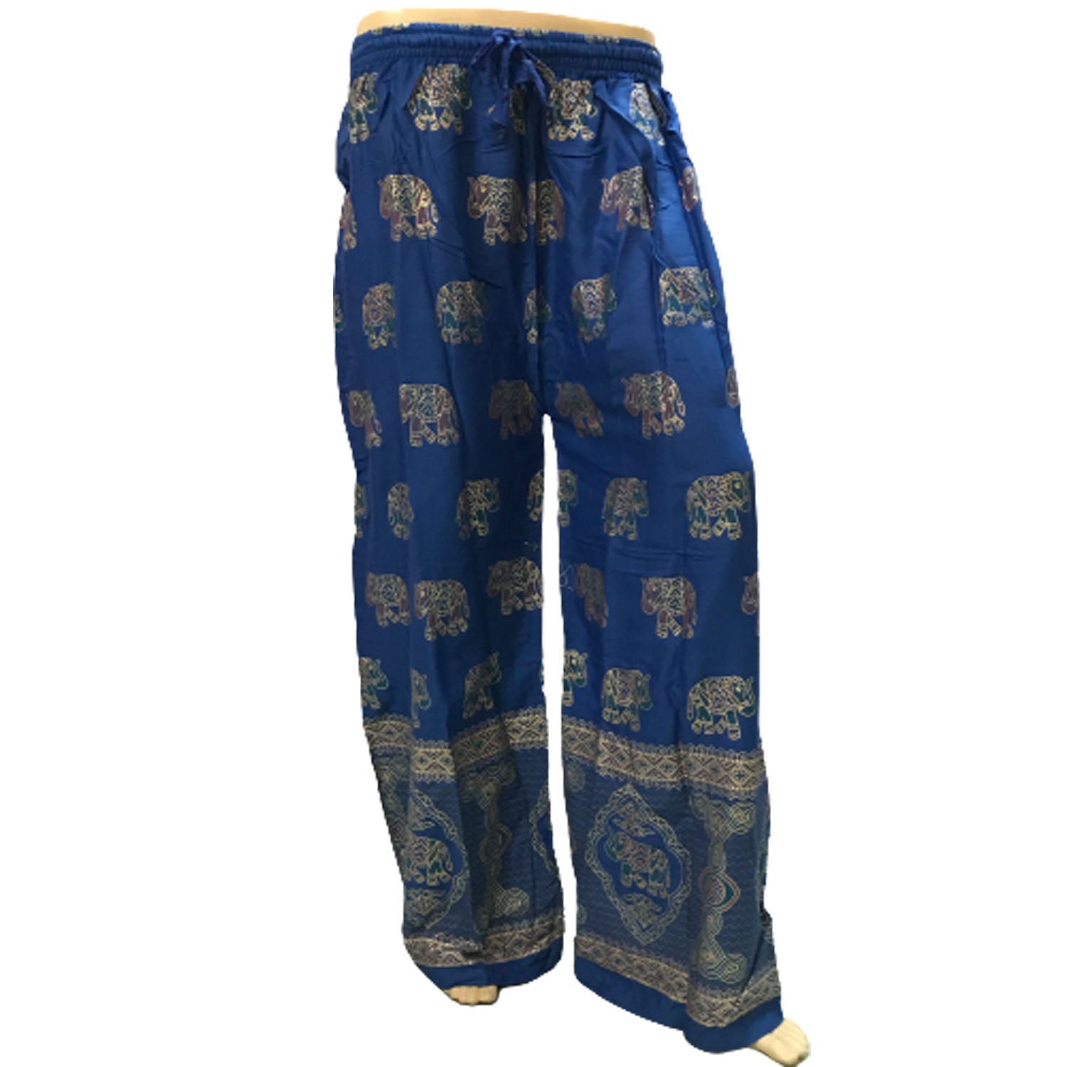 Ganesha Handicrafts Indian Style Elephant Print Solid Colour Loose Trousers, Trousers, loose Trousers, Colour Trousers, Print Trousers, Elephant Print Trousers, Indian Style Trousers, Indian Style Print Trousers, Ink Blue Trousers