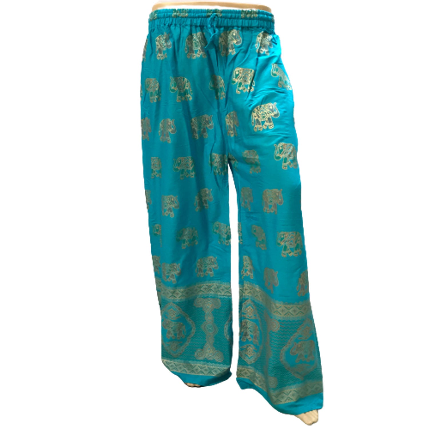 Ganesha Handicrafts Indian Style Elephant Print Solid Colour Loose Trousers, Trousers, loose Trousers, Colour Trousers, Print Trousers, Elephant Print Trousers, Indian Style Trousers, Indian Style Print Trousers, Blue Trousers
