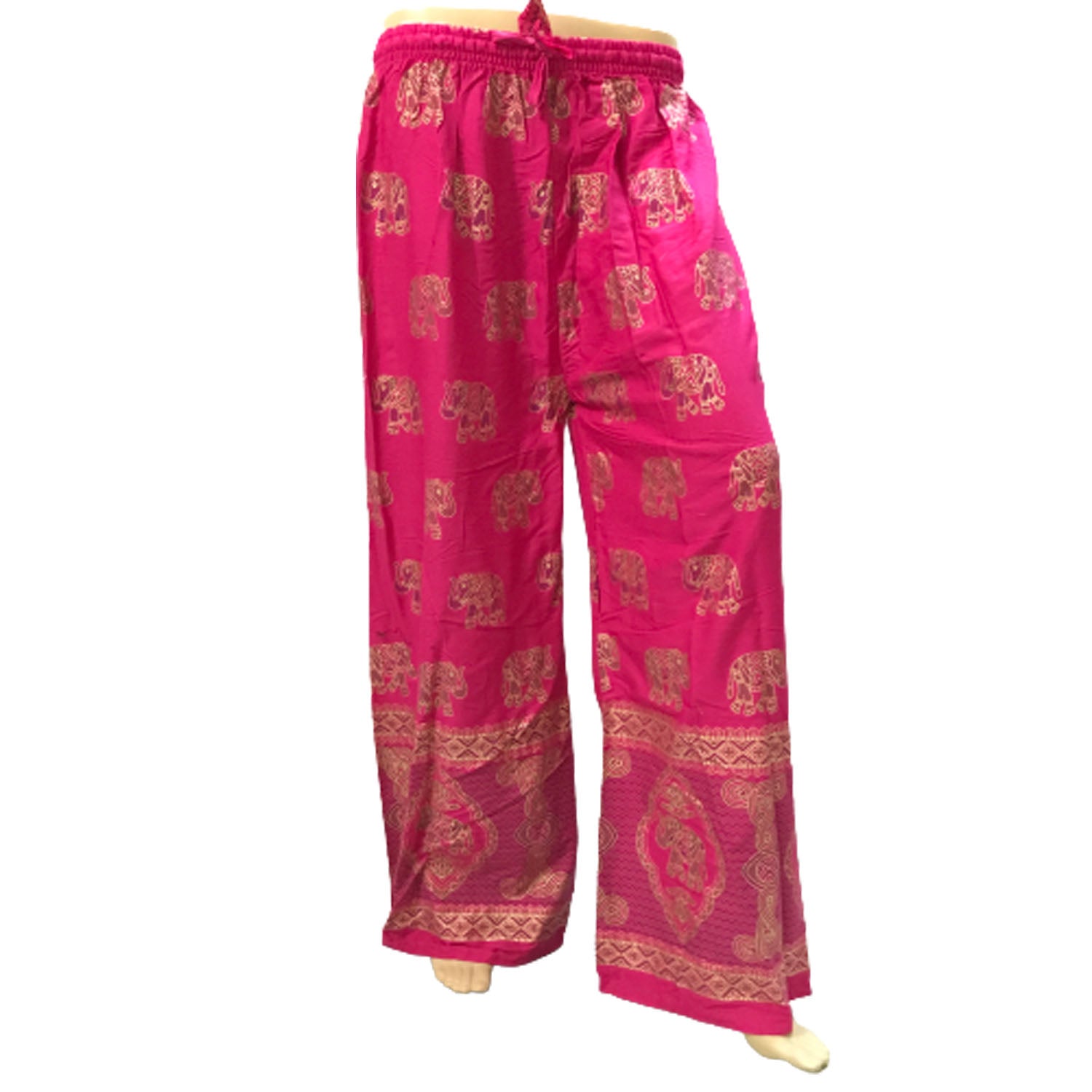 Ganesha Handicrafts Indian Style Elephant Print Solid Colour Loose Trousers, Trousers, loose Trousers, Colour Trousers, Print Trousers, Elephant Print Trousers, Indian Style Trousers, Indian Style Print Trousers, Pink Trousers