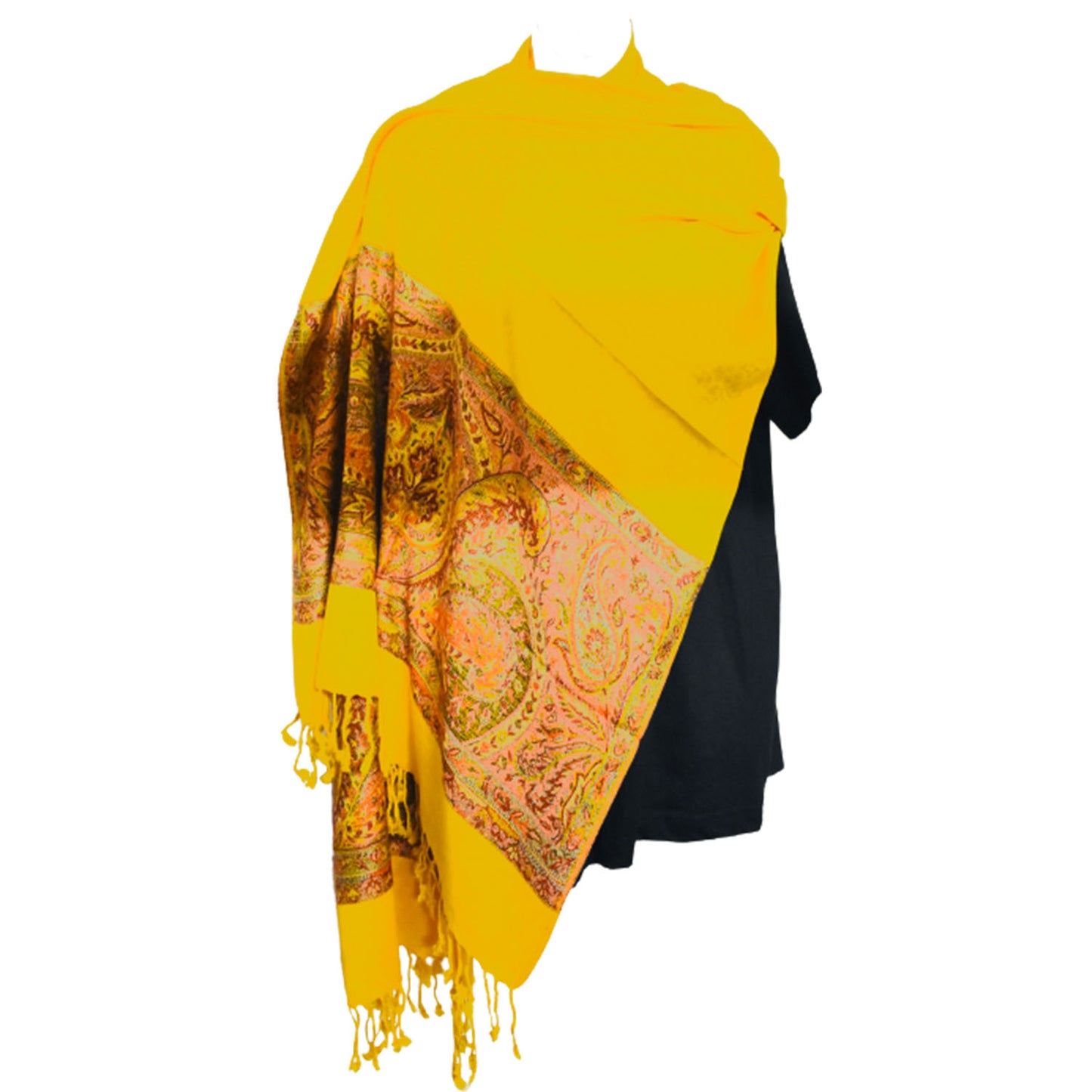 Ganesha Handicrafts Silk Pashmina Yellow Paisley shawl, Silk Pashmina Yellow Shawl, Shawl, Paisley Shawl, Yellow Paisley Shawl, Pashmina Shawl