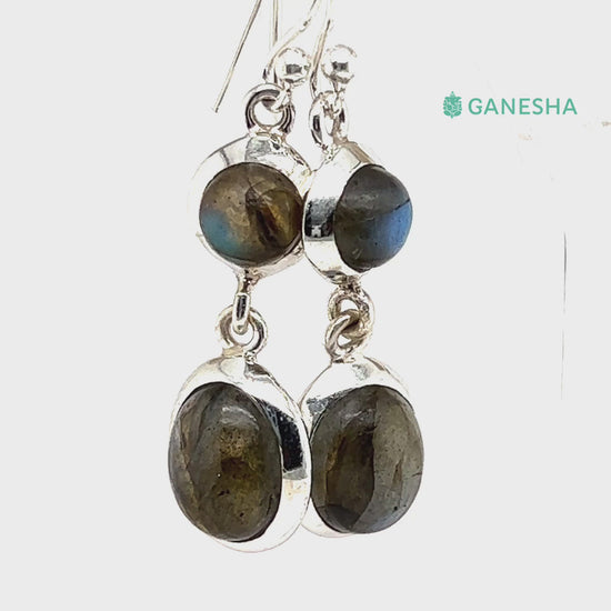 Ganesha Handicrafts, Labradorite Double-Drop Earrings - Sterling Silver (925), Labradorite Double Drop Earrings, 925-Silver Double-Drop Earrings, Women's Trending Earring, Women's Fashion Earring, Women's Stylish Earrings.