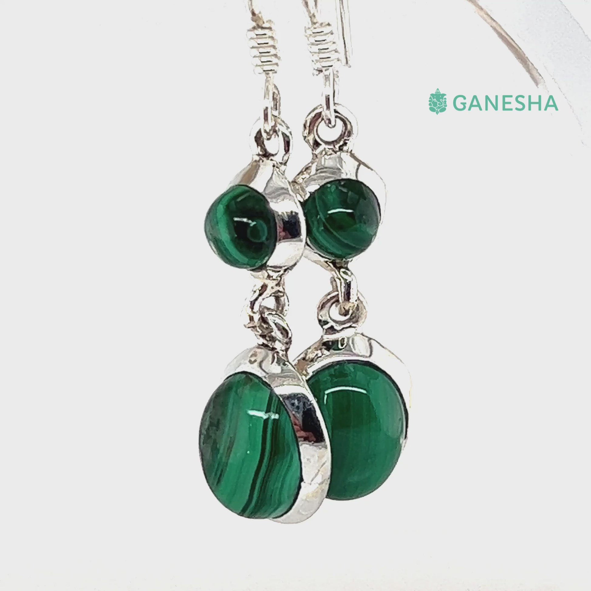 Ganesha Handicrafts, Malachite Double-Drop Earrings - Sterling Silver (925), Malachite Double-Drop Earrings, 925-Silver Earrings, Womens Trending Earrings, Fashion For Women Earrings, Green Malachite Double Drop Silver Earring.