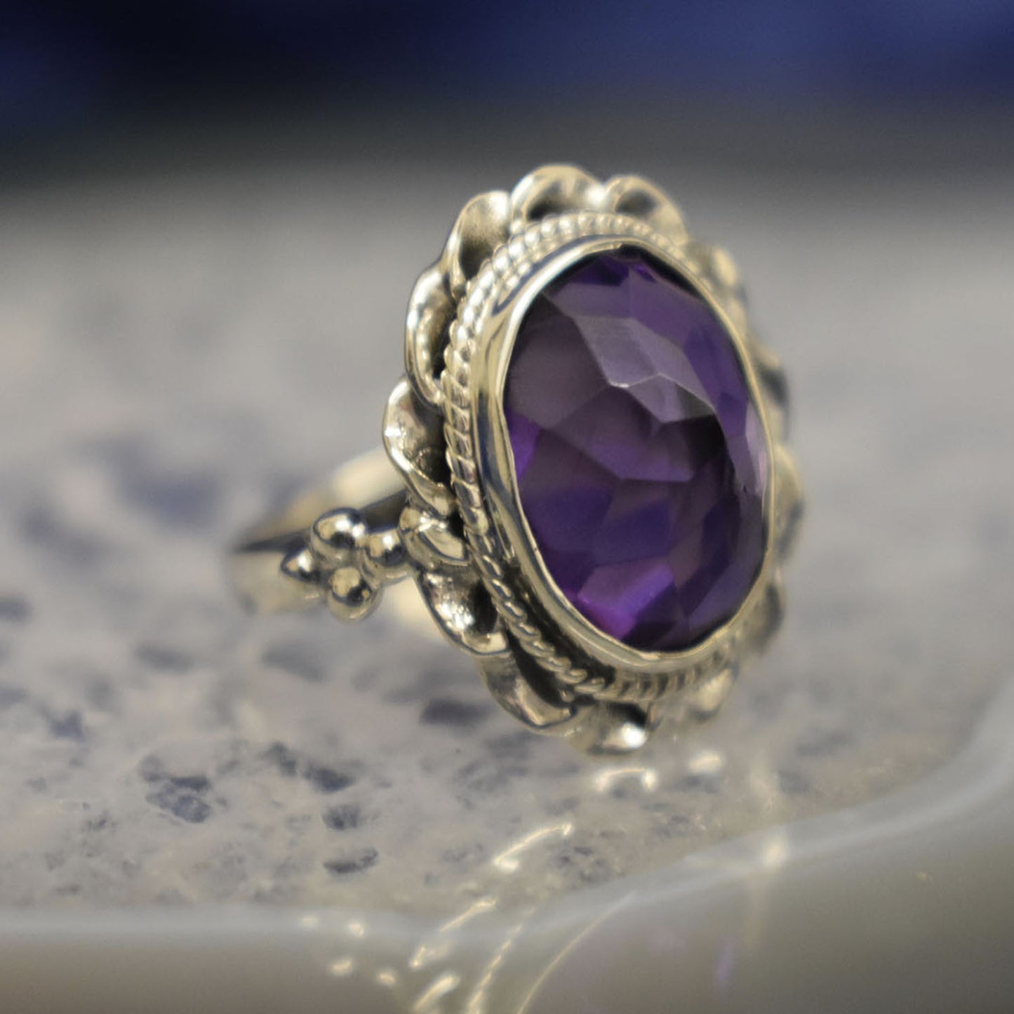 Ganesha Handicrafts-Amethyst Pointed Ring, Amethyst Ring, Womens Ring, Fashion for-Amethyst Pointed Ring, Trending Ring.