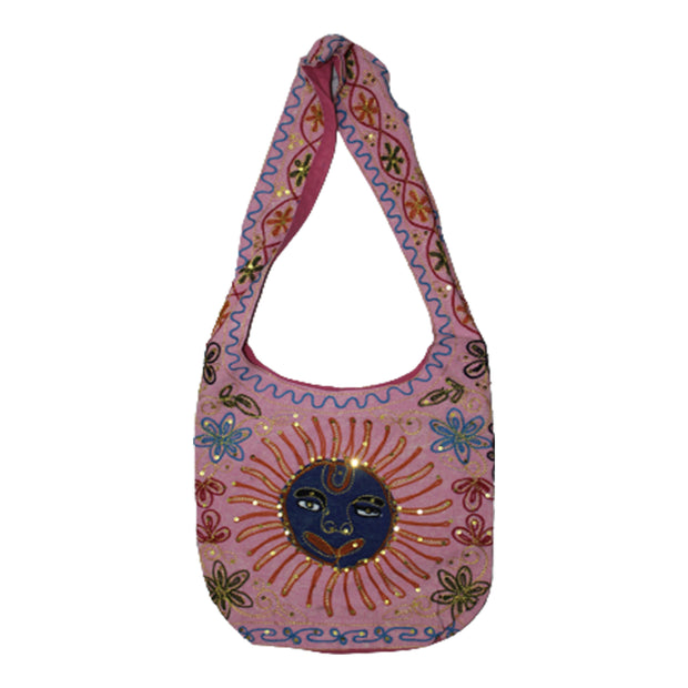 Ganesha Handicrafts, Beautiful Embroidered Cotton Bag, Silk Sling Cotton Bag, Beautiful Embroidered Cotton Silk Sling Bag, Cotton Silk Embroidered Bag, Traditional Bag. Rose & Pink Colour Cotton Bag.