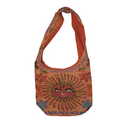 Ganesha Handicrafts, Beautiful Embroidered Cotton Bag, Silk Sling Cotton Bag, Beautiful Embroidered Cotton Silk Sling Bag, Cotton Silk Embroidered Bag, Traditional Bag. Orange Colour Cotton Bag.