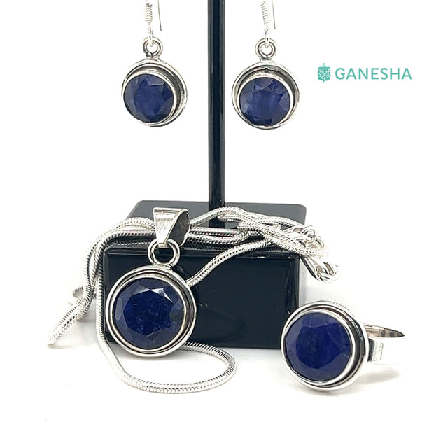 Ganesha Handicrafts, Blue Sapphire-925 Sterling Silver Jewellery Gift set with Chain, Blue Sapphire-925 Sterling Silver Jewellery Gift set with Chain, Women's Fashion Sterling Silver Jewellery . Round Design Blue Sapphire- 925 Sterling Silver Jewellery.