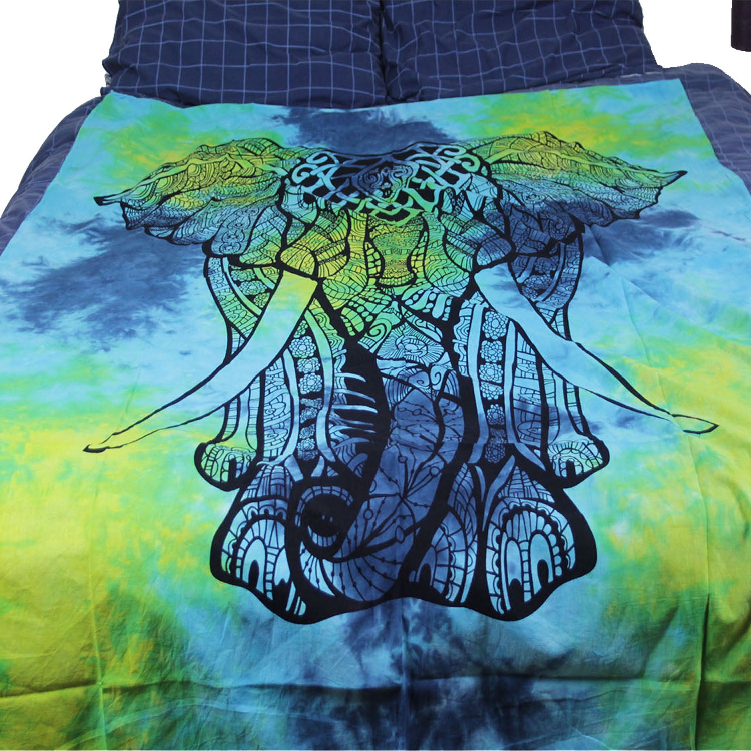 Ganesha Handicrafts-Blue,Green and Turquoise Elephant Indian Cotton Throw, Elephant Indian Cotton Throw, Indian Cotton throw, Blue Elephant Indian Cotton throw, Green Indian Cotton Throw, Turquoise Elephant Indian Cotton Throw.