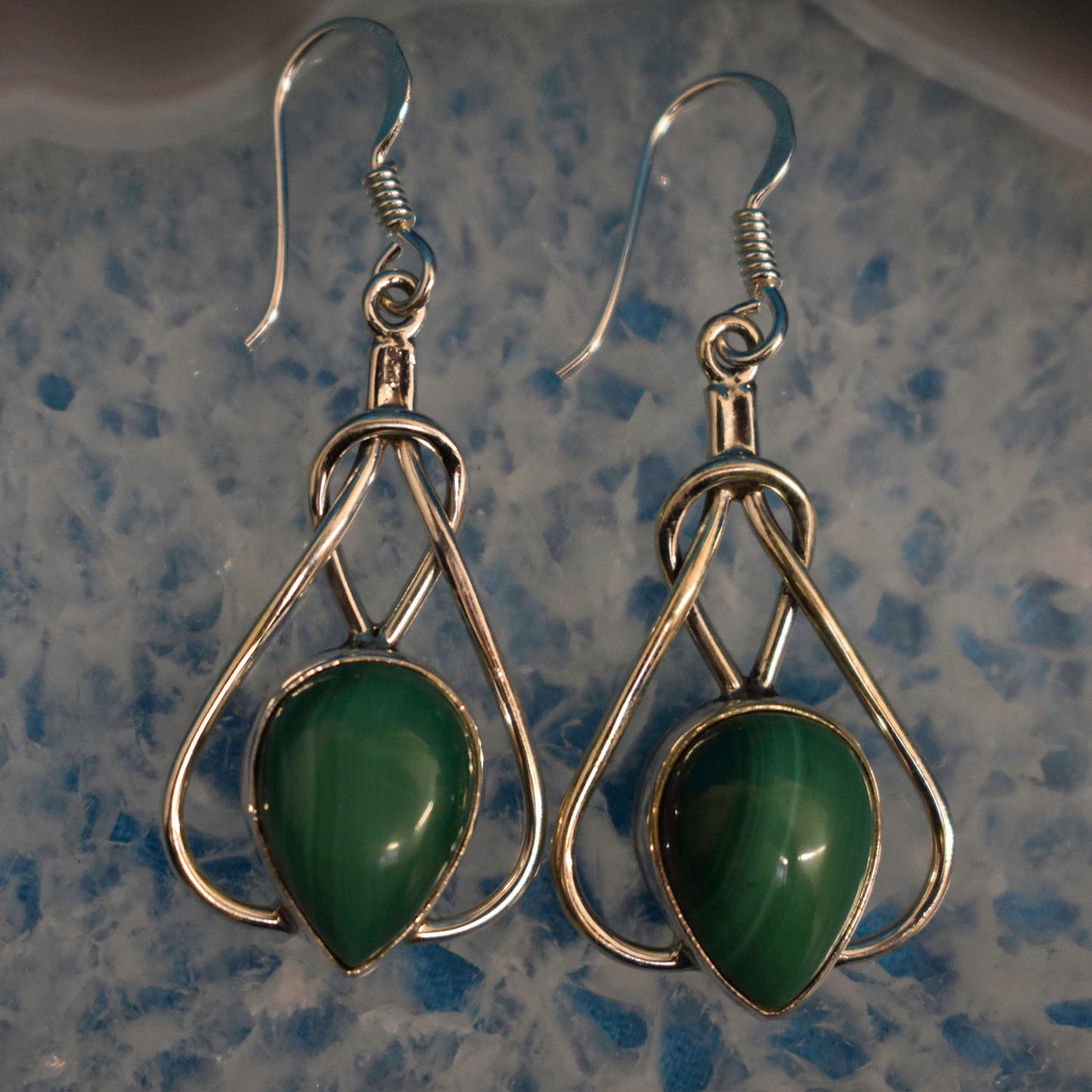 Ganesha Handicrafts, Celtic Earrings (925) Stirling Silver, Celtic Earrings (925) Stirling Silver, 925-Sterling Silver Earrings, Women's Trending Earrings, New Model Earrings, Malachite Celtic Silver Earring. 