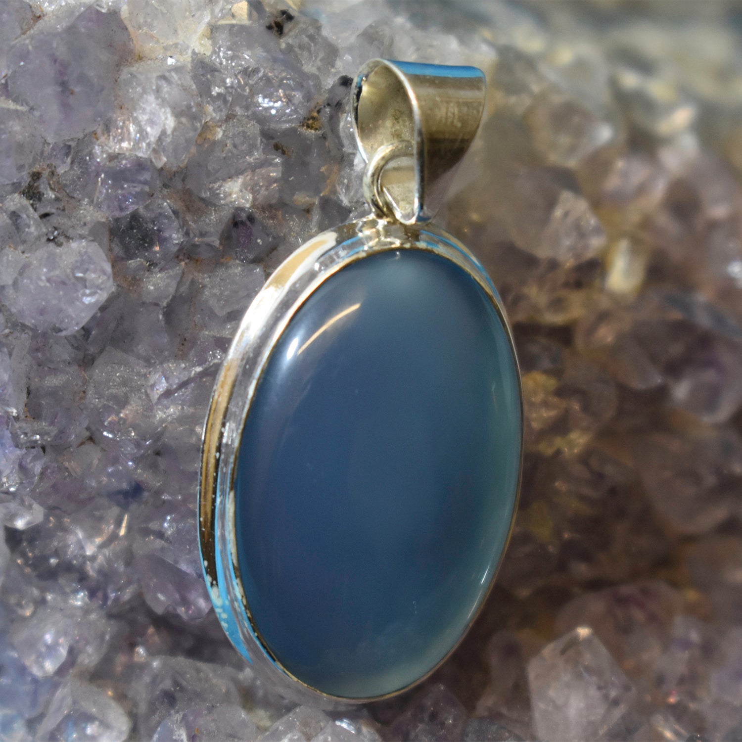 Ganesha Handicrafts, Chalcedony Pendant, Pendant, Womens Chalcedony Pendant, Women's fashion Pendant, Trending Chalcedony Pendant, Blue Colour Chalcedony Pendant. 