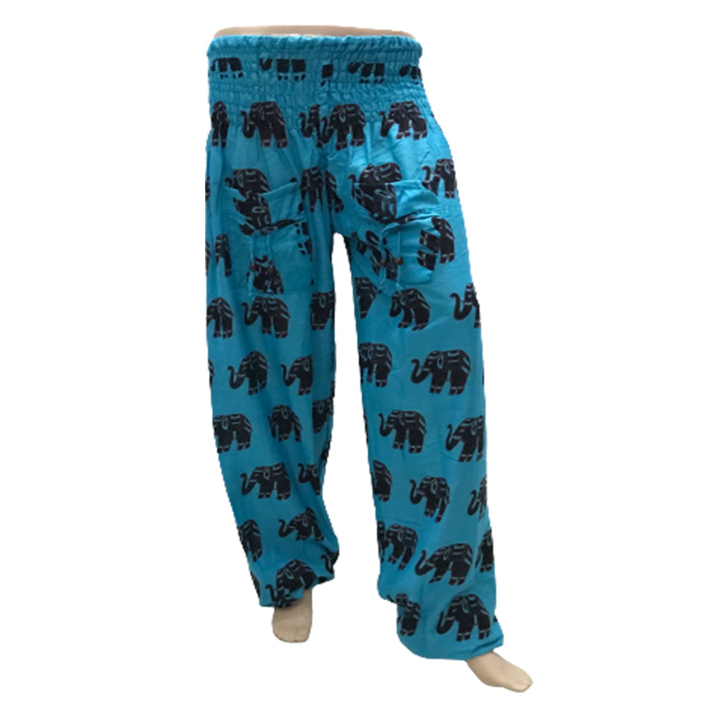 Ganesha Handicrafts, Cuffed Elephant Print Casual Trousers, Cuffed Casual Trousers, Elephant Print Trousers, Light Blue colour Cuffed Elephant Print Casual Trousers.