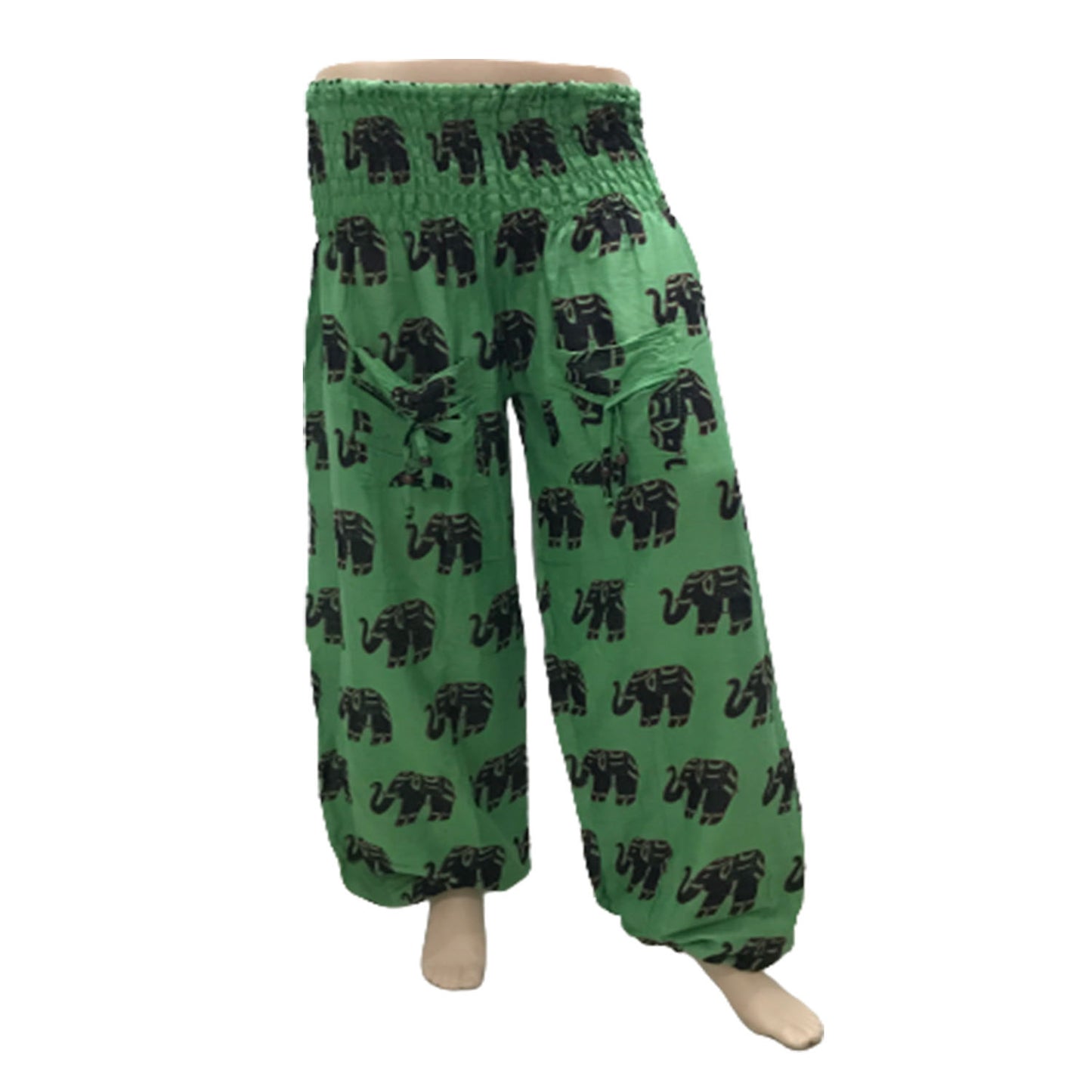 Ganesha Handicrafts, Cuffed Elephant Print Casual Trousers, Cuffed Casual Trousers, Elephant Print Trousers, Green colour Cuffed Elephant Print Casual Trousers.