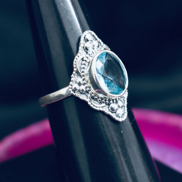 Ganesha Handicrafts, Detailed Blue Topaz Ring, Topaz Ring,  Women's Trending Ring, New Womens  Stylish Ring, New Modern Ring,  Womens Fashion Ring. 