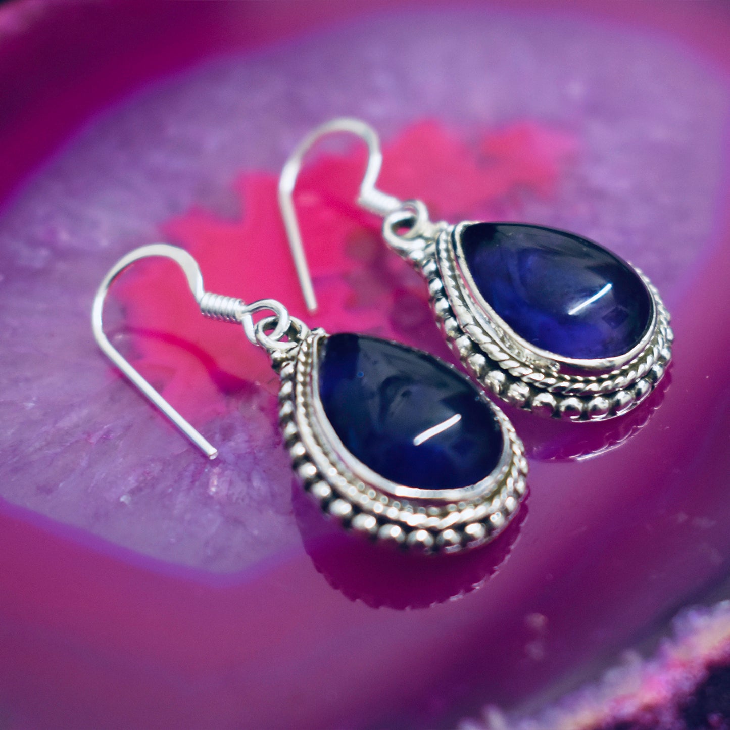 Ganesha Handicrafts, Detailed Tear-drop Amethyst Earrings, Detailed Earrings, Tear-drop Amethyst Earrings, Women's trending Earrings, New Model Women's Earrings, Women's new Modern Earrings, Stylish Earrings for women's. 