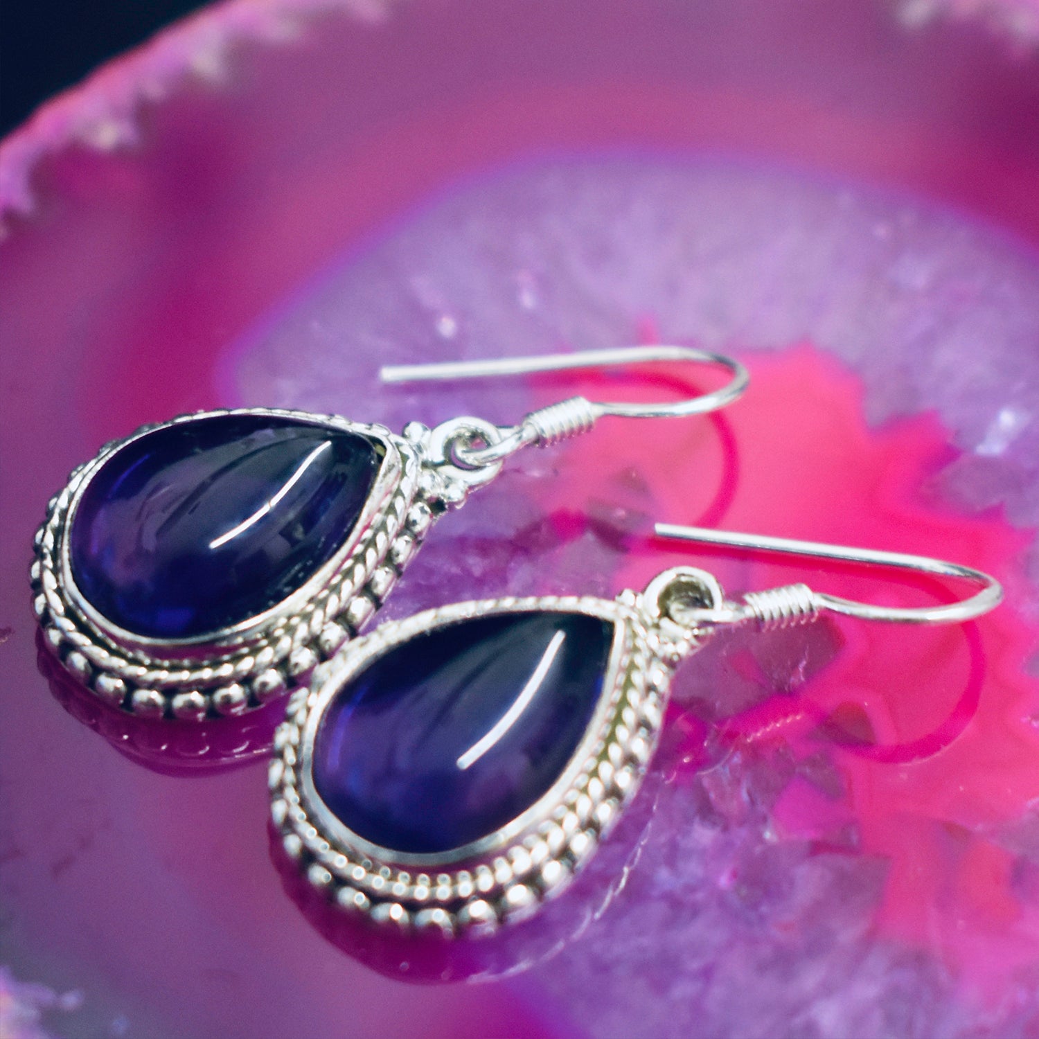 Ganesha Handicrafts, Detailed Tear-drop Amethyst Earrings, Detailed Earrings, Tear-drop Amethyst Earrings, Women's trending Earrings, New Model Women's Earrings, Women's new Modern Earrings, Stylish Earrings for women's. 