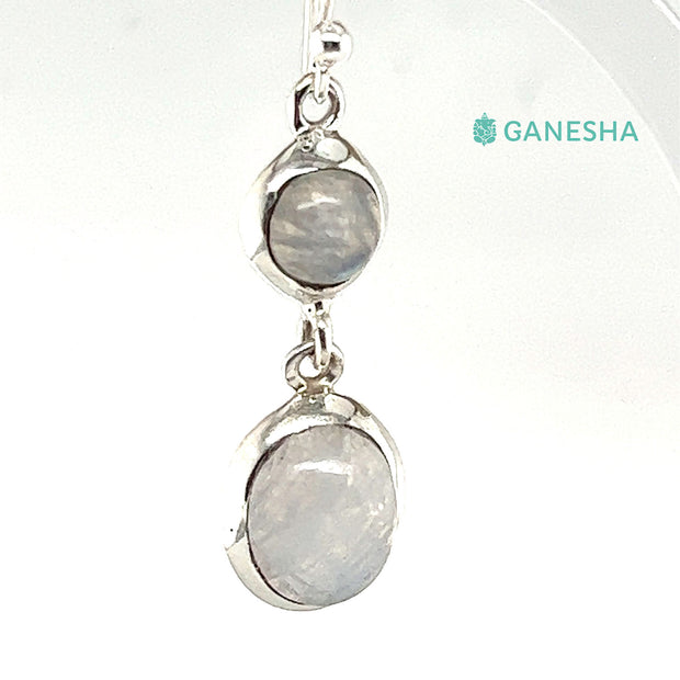 Ganesha Handicrafts, Moonstone Double-Drop Earrings - Sterling Silver (925), Moonstone Double-Drop Silver Earrings, 925 Double Drop Silver Earrings, Women's Trending Earring, Womens Traditional Earrings.  