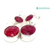 Ganesha Handicrafts, Faceted Ruby Double Drop Earrings, Ruby Double-Drop Silver Earrings, 925 Sterling Silver Earrings, Double Drop Earrings, Women's Double Drop Silver Earrings.  