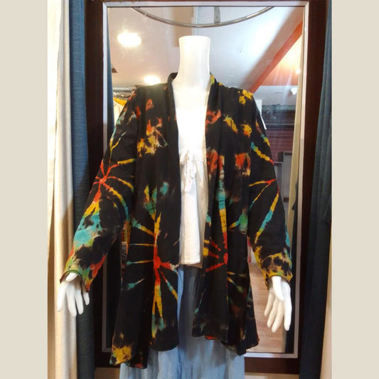 Ganesha Handicrafts- Women Open cardigan super stretchable Black Multicoloured, Women open Cardigan Super Stretchable,  Open Cardigan super Stretchable for women, Block Multicoloured Open Cardigan Stretchable For Women.