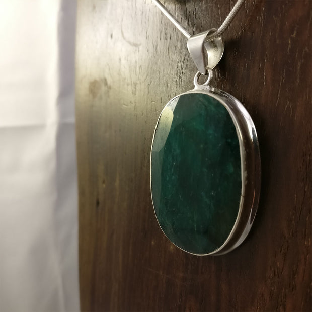 Ganesha Handicrafts-45 Carat Indian Emerald 925 Sterling Silver Pendant, Womens Fashion Emerald, hippie-925 Sterling Silver Pendant, Indian Emerald. 