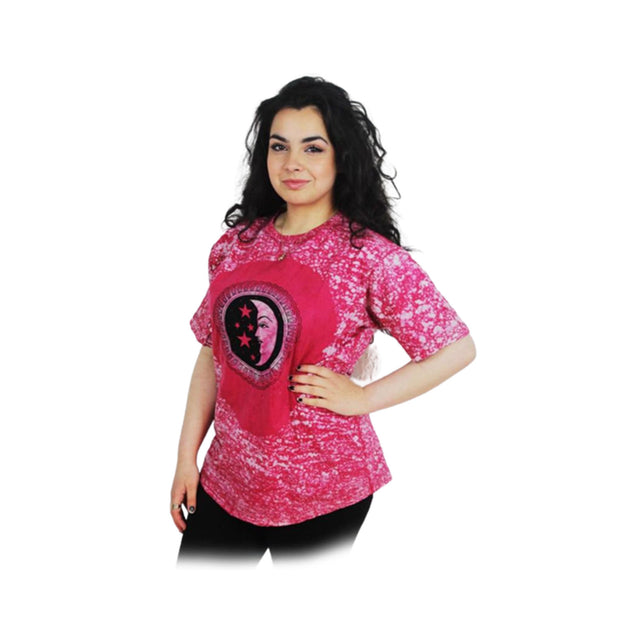 Ganesha Handicrafts-Groovy Moon Print Round Neck T-shirt, Groovy Moon Print T-shirt, Round Neck t-shirt, Round Neck Printed T-shirts, Groovy Moon Print Pink colour T-shirt, Pink Colour Round Neck T-shirt, Women's Trending T-shirts, Pink round neck t-shirts, T-shirts. 