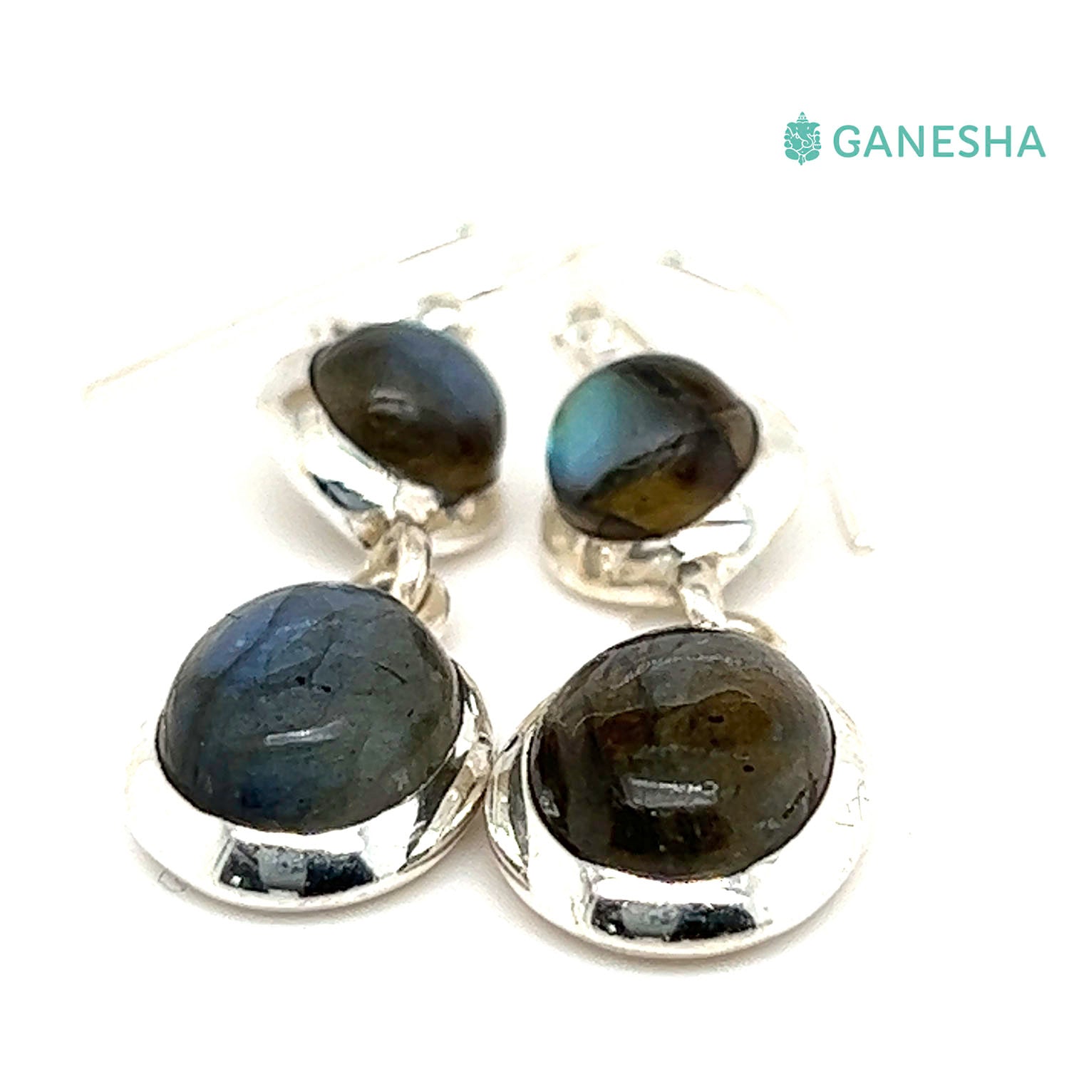 Ganesha Handicrafts, Labradorite Double-Drop Earrings - Sterling Silver (925), Labradorite Double Drop Earrings, 925-Silver Double-Drop Earrings, Women's Trending Earring, Women's Fashion Earring, Women's Stylish Earrings.