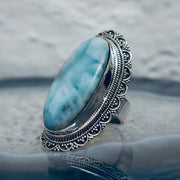 Ganesha Handicrafts, Large Larimar Ring, Larimar Ring, Women's New Trending Ring, Women's Model Ring, Women's Modern Ring. 