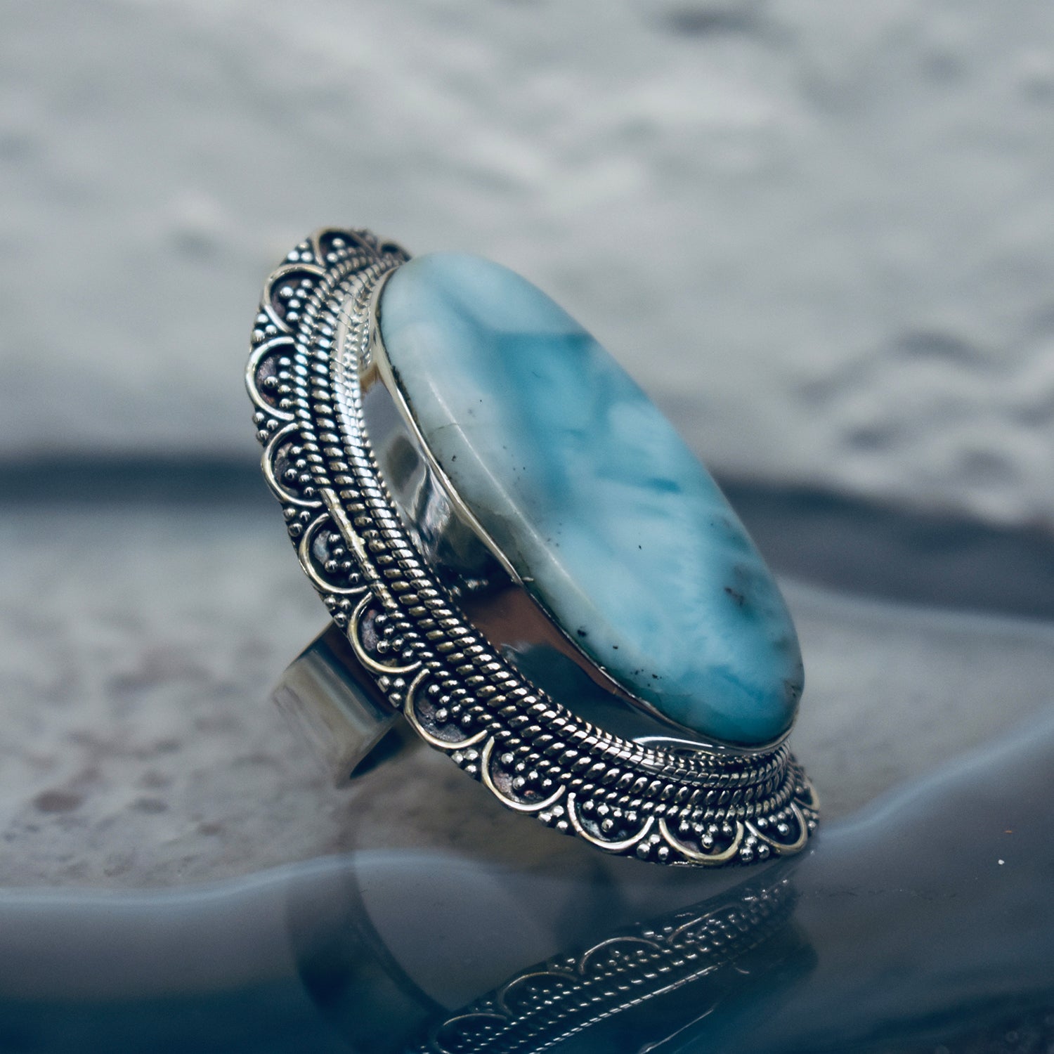 Ganesha Handicrafts, Large Larimar Ring, Larimar Ring, Women's New Trending Ring, Women's Model Ring, Women's Modern Ring. 