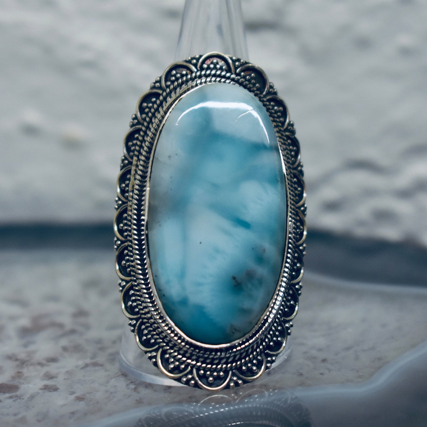 Ganesha Handicrafts, Large Larimar Ring, Larimar Ring, Women's New Trending Ring, Women's Model Ring, Women's Modern Ring. 