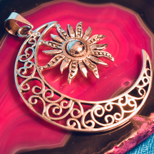 Ganesha Handicrafts, Large Moon and Sun Pendant(925), 925-Sun model Pendant, 925-Moon Model Pendant, Womens Trending Pendants, New Modern Stylish pendant, Women's Traditional Pendant. 