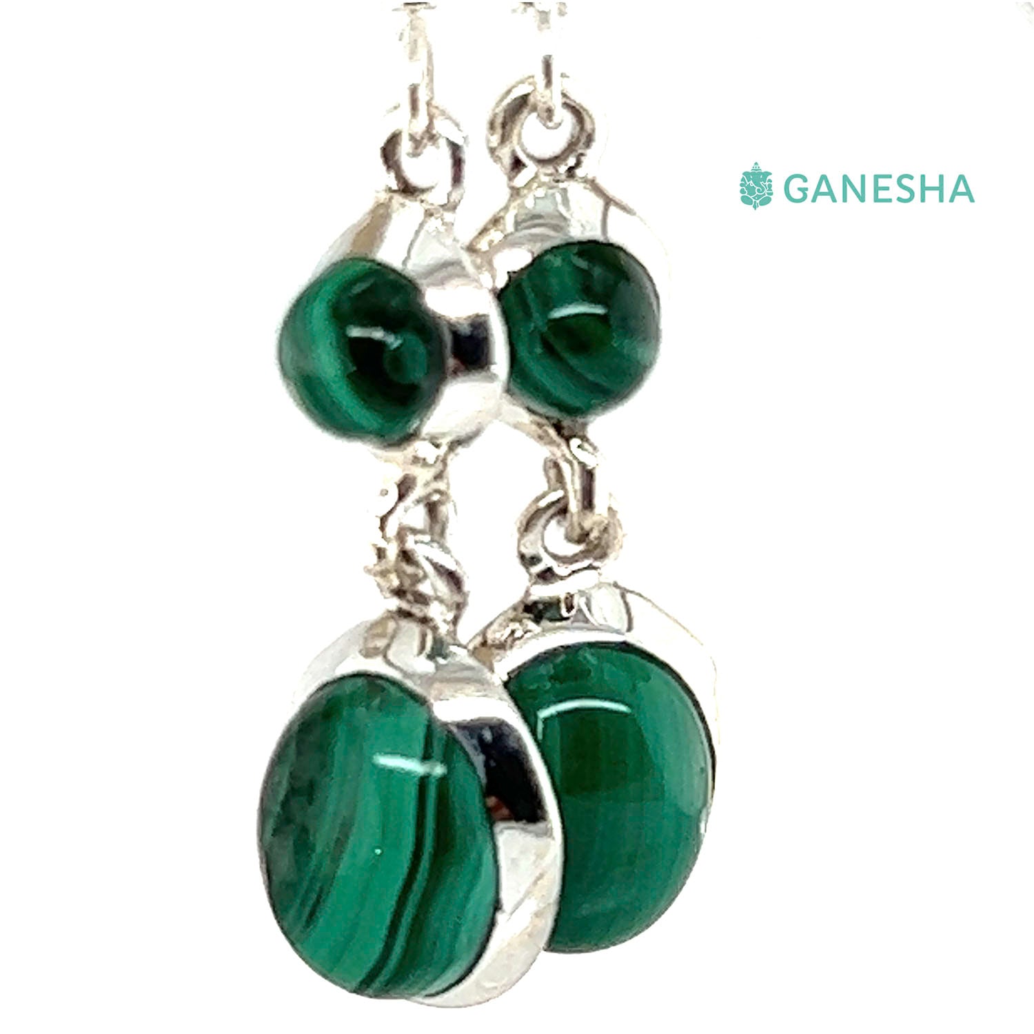 Ganesha Handicrafts, Malachite Double-Drop Earrings - Sterling Silver (925), Malachite Double-Drop Earrings, 925-Silver Earrings, Womens Trending Earrings, Fashion For Women Earrings, Green Malachite Double Drop Silver Earring.