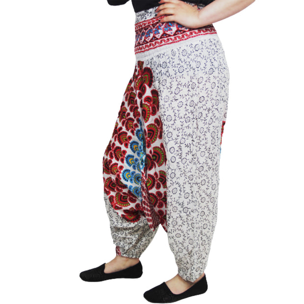Ganesha Handicrafts Mandala Patterned Baggy Harem Trousers, Trousers, Patterned Trousers, White Trousers, Baggy Trousers